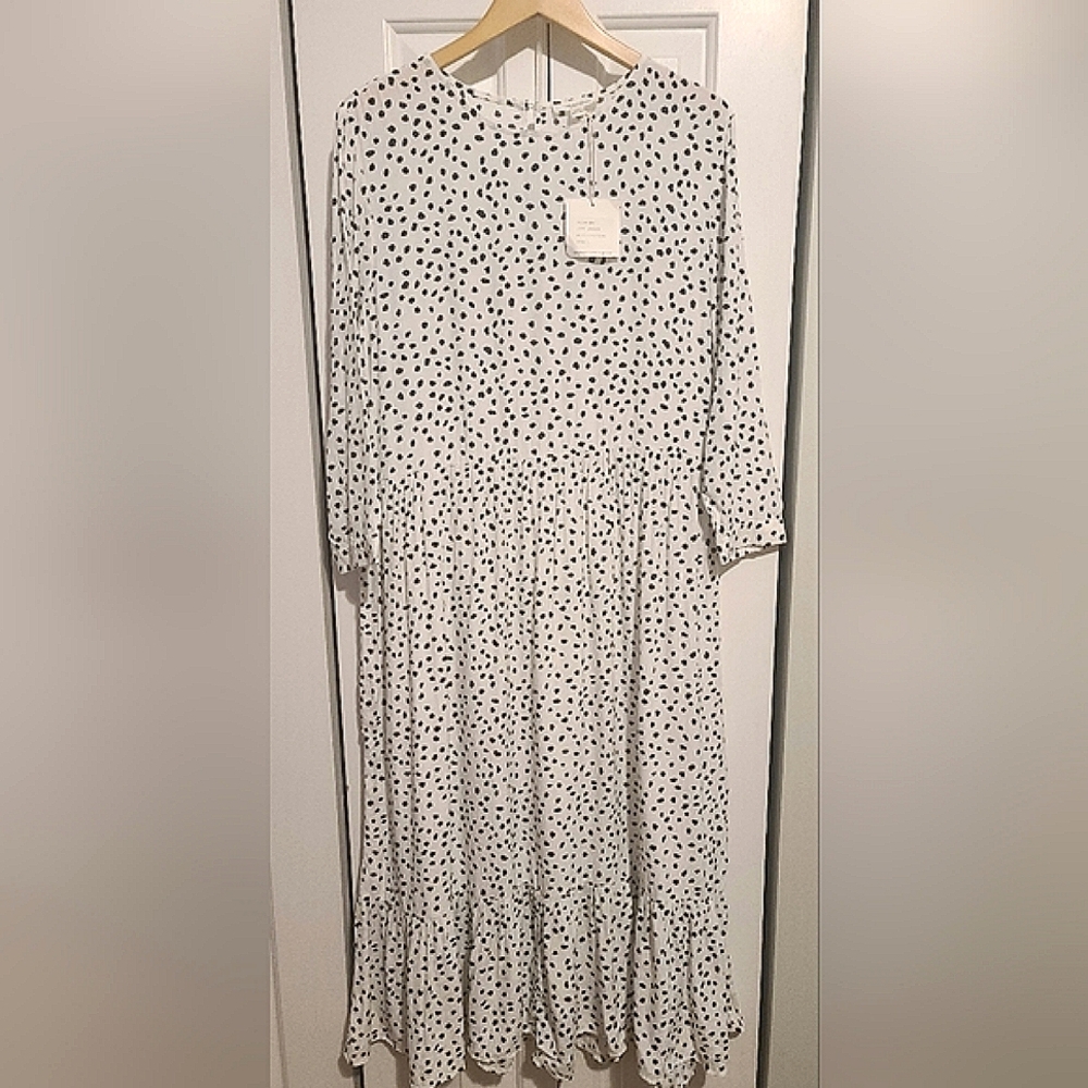 Beachlunchlounge Black Polk-a-dot White Midi Dress
